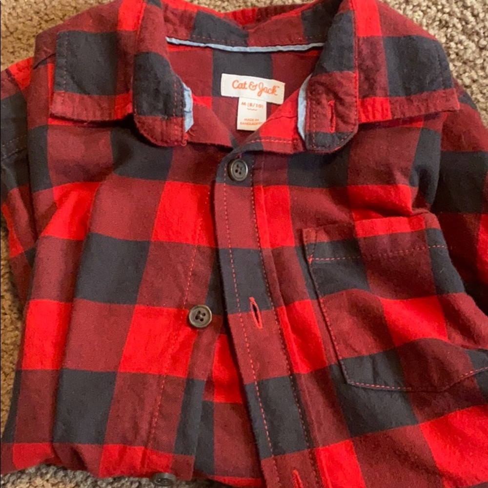 Cat & Jack Red Buffalo Plaid Flannel Youth M